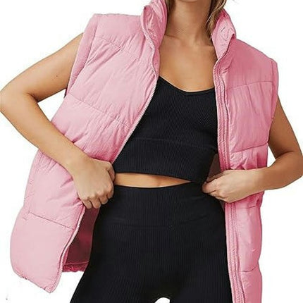 Women Lightweight Padded Down Vest Stand Collar Sleeveless Zip Up Puffer Coat with Pocket