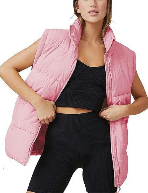 Women Lightweight Padded Down Vest Stand Collar Sleeveless Zip Up Puffer Coat with Pocket