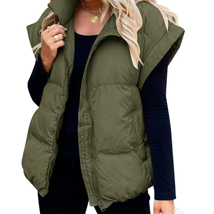 Women Lightweight Padded Down Vest Stand Collar Sleeveless Zip Up Puffer Coat with Pocket