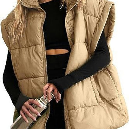 Women Lightweight Padded Down Vest Stand Collar Sleeveless Zip Up Puffer Coat with Pocket