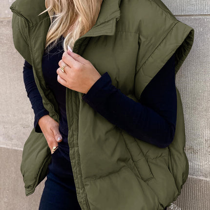 Women Lightweight Padded Down Vest Stand Collar Sleeveless Zip Up Puffer Coat with Pocket