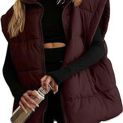 Women Lightweight Padded Down Vest Stand Collar Sleeveless Zip Up Puffer Coat with Pocket