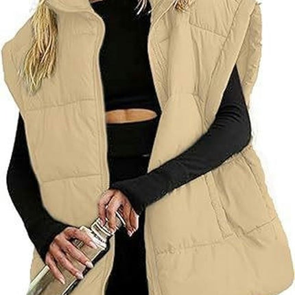 Women Lightweight Padded Down Vest Stand Collar Sleeveless Zip Up Puffer Coat with Pocket