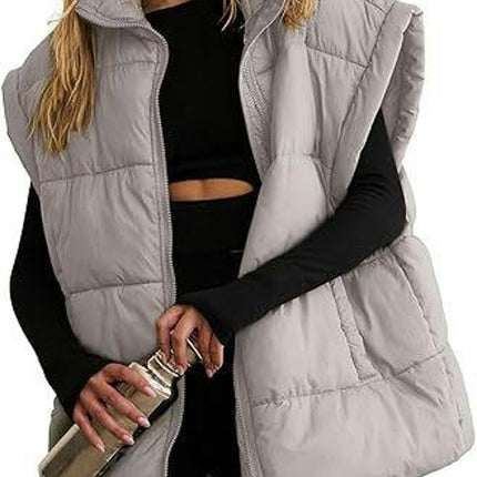 Women Lightweight Padded Down Vest Stand Collar Sleeveless Zip Up Puffer Coat with Pocket