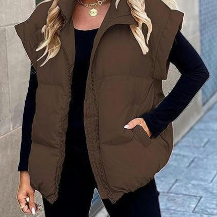 Women Lightweight Padded Down Vest Stand Collar Sleeveless Zip Up Puffer Coat with Pocket