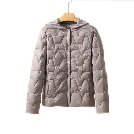 Women's short hooded single breasted lightweight down jacket