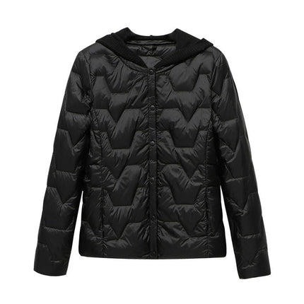 Women's short hooded single breasted lightweight down jacket