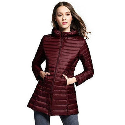 Women's Lightweight Puffer Jacket Water-Resistant Hooded Winter Long Coat