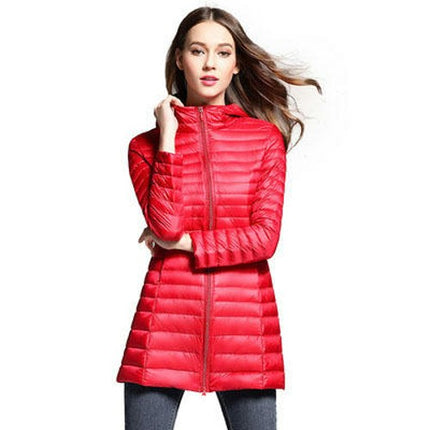 Women's Lightweight Puffer Jacket Water-Resistant Hooded Winter Long Coat