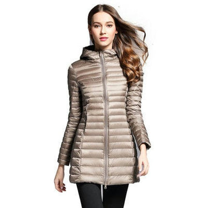 Women's Lightweight Puffer Jacket Water-Resistant Hooded Winter Long Coat