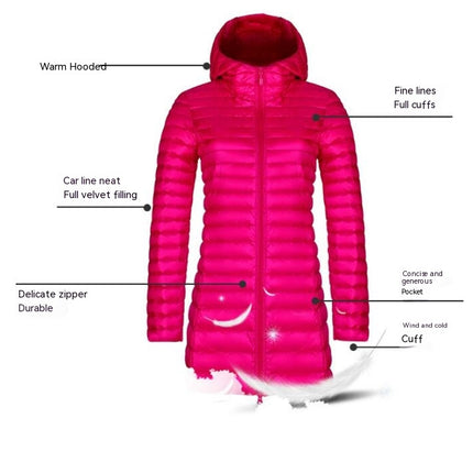 Women's Lightweight Puffer Jacket Water-Resistant Hooded Winter Long Coat