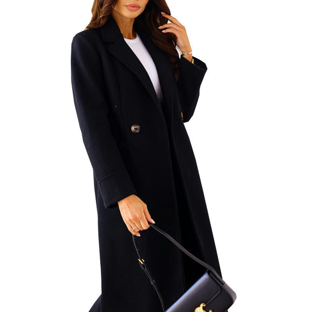 Women's Winter Oversize Lapel Collar Double Breasted Long Jacket