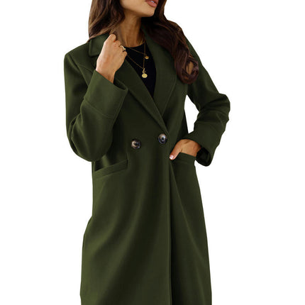 Women's Winter Oversize Lapel Collar Double Breasted Long Jacket