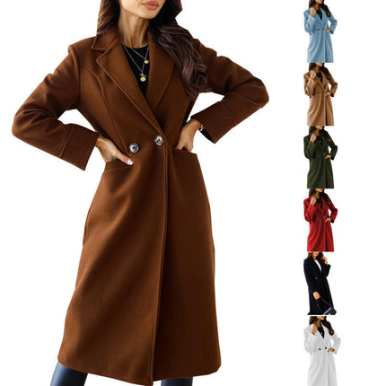 Women's Winter Oversize Lapel Collar Double Breasted Long Jacket