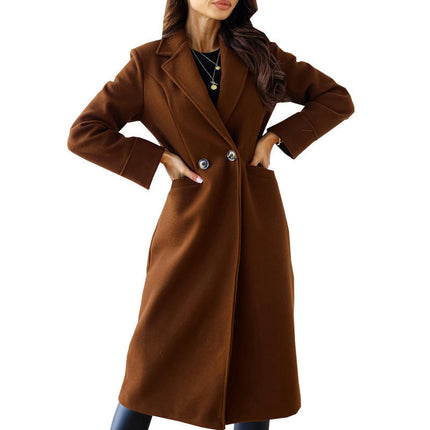 Women's Winter Oversize Lapel Collar Double Breasted Long Jacket