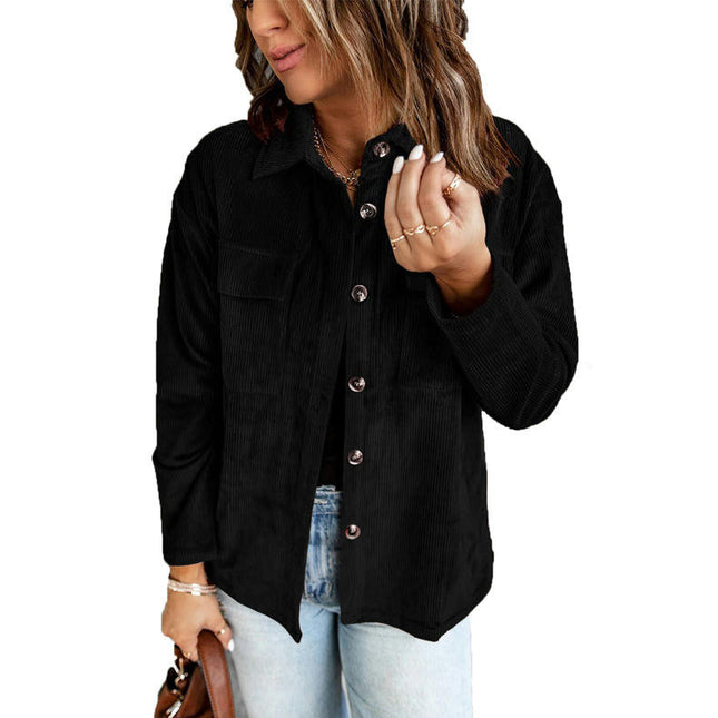 Women's Corduroy Shirt Long Sleeve Button Down Plaid Shirt Jacket