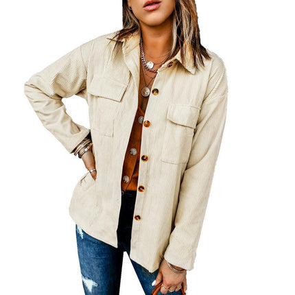 Women's Corduroy Shirt Long Sleeve Button Down Plaid Shirt Jacket