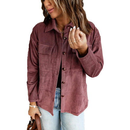 Women's Corduroy Shirt Long Sleeve Button Down Plaid Shirt Jacket