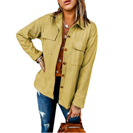 Women's Corduroy Shirt Long Sleeve Button Down Plaid Shirt Jacket