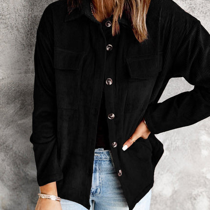 Women's Corduroy Shirt Long Sleeve Button Down Plaid Shirt Jacket