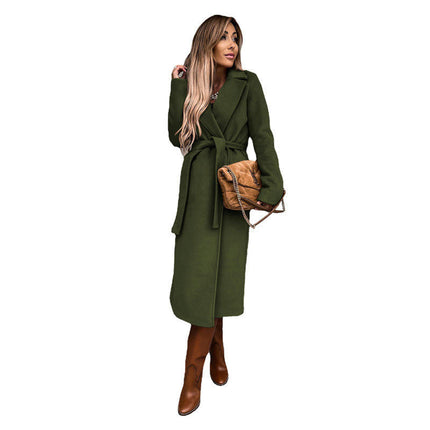 Women's Coat Winter Lapel Belted Peacoat Mid Long Jacket