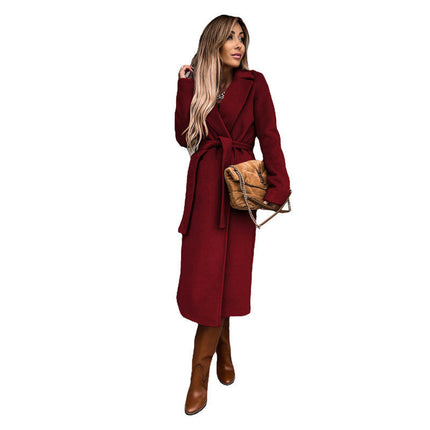 Women's Coat Winter Lapel Belted Peacoat Mid Long Jacket