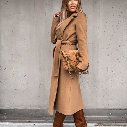 Women's Coat Winter Lapel Belted Peacoat Mid Long Jacket