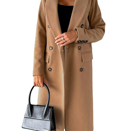 Women's Winter Mid-Long Coat Double-Breasted Lapel Jacket Outwear