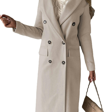 Women's Winter Mid-Long Coat Double-Breasted Lapel Jacket Outwear