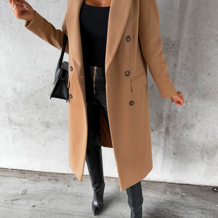 Women's Winter Mid-Long Coat Double-Breasted Lapel Jacket Outwear