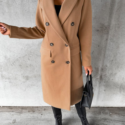 Women's Winter Mid-Long Coat Double-Breasted Lapel Jacket Outwear