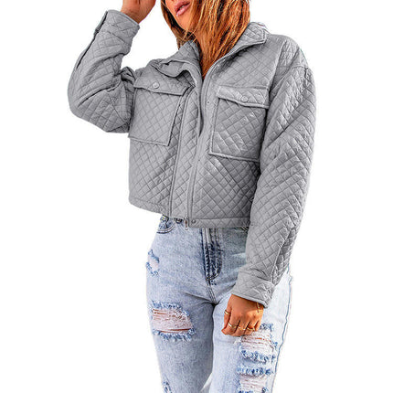 Quilted Jackets for Women Long Sleeve zippered Jacket Warm Winter Coat