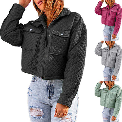 Quilted Jackets for Women Long Sleeve zippered Jacket Warm Winter Coat