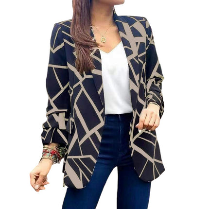 Women's Open Front Office Work Business Casual Crop Suit Blazer Jacket