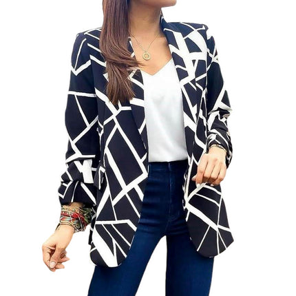 Women's Open Front Office Work Business Casual Crop Suit Blazer Jacket