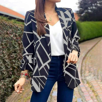 Women's Open Front Office Work Business Casual Crop Suit Blazer Jacket