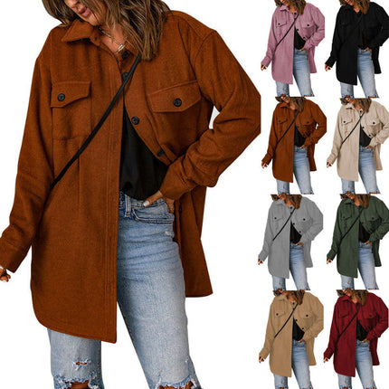 Women's Corduroy Button Down Shacket Long Sleeve Shirt Jacket Shirts Loose Fit Coat