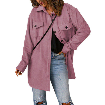 Women's Corduroy Button Down Shacket Long Sleeve Shirt Jacket Shirts Loose Fit Coat