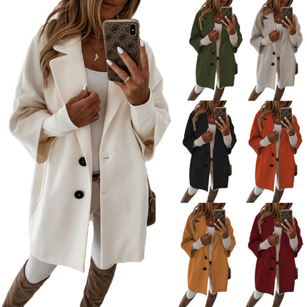 Women's Lapel Coats Mid Long Button Coats Trench Jacket