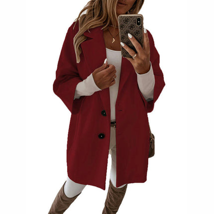 Women's Lapel Coats Mid Long Button Coats Trench Jacket