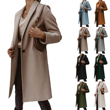 Women's Winter Coat Casual Notch Lapel Single-Breasted Peacoat