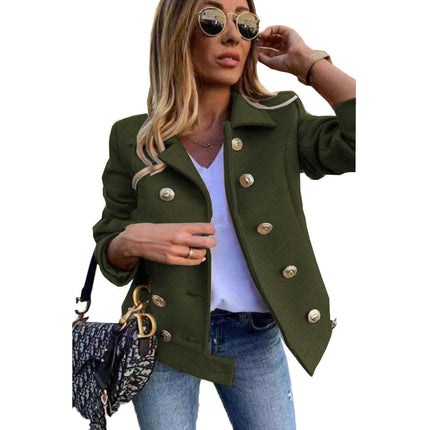 Women's Tailored Collar Wool Blend Double Breasted Blazer Short Coat Jacket