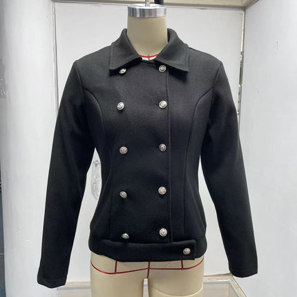 Women's Tailored Collar Wool Blend Double Breasted Blazer Short Coat Jacket