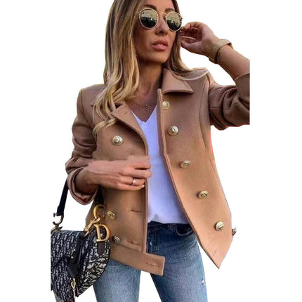 Women's Tailored Collar Wool Blend Double Breasted Blazer Short Coat Jacket