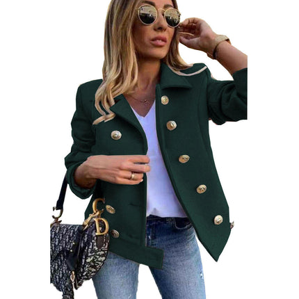 Women's Tailored Collar Wool Blend Double Breasted Blazer Short Coat Jacket