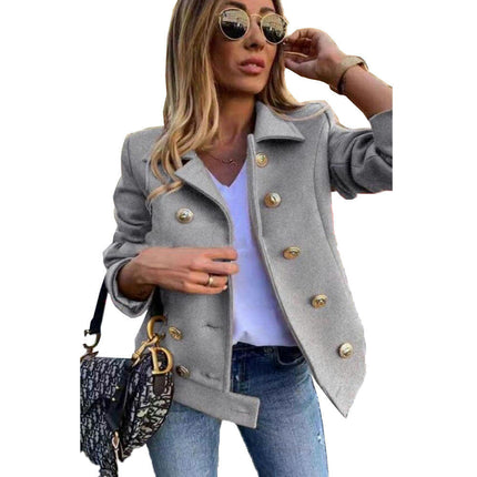 Women's Tailored Collar Wool Blend Double Breasted Blazer Short Coat Jacket