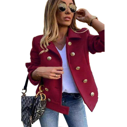 Women's Tailored Collar Wool Blend Double Breasted Blazer Short Coat Jacket