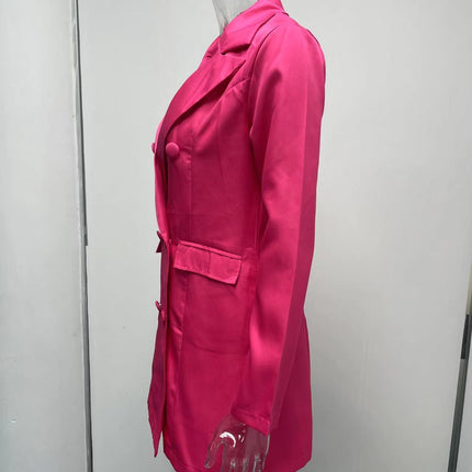 Women's Solid Color Casual Long Sleeve Lapel Button Blazer Jacket