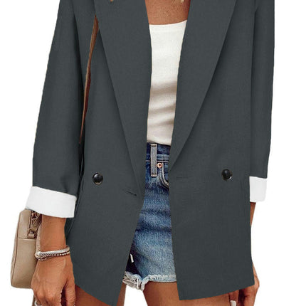 Women's Fashion Fall Lapel Collar Buttons Blazer Jackets for Women Casual