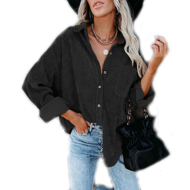 Women's Casual Corduroy Button Shirt JacketLong Sleeve Boyfriend Blouses Tops